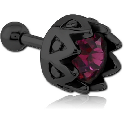 BLACK PVD COATED SURGICAL STEEL JEWELLED TRAGUS MICRO BARBELL