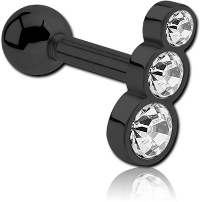 BLACK PVD COATED SURGICAL STEEL JEWELLED TRAGUS MICRO BARBELL
