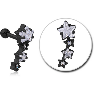 BLACK PVD COATED SURGICAL STEEL JEWELLED TRAGUS MICRO BARBELL - STARS