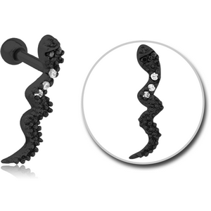 BLACK PVD COATED SURGICAL STEEL JEWELLED TRAGUS MICRO BARBELL - SNAKE