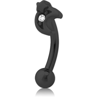 BLACK PVD COATED SURGICAL STEEL JEWELLED FANCY CURVED MICRO BARBELL - CRESCENT AND STAR