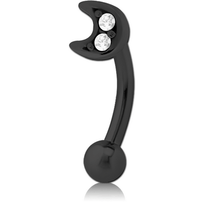 BLACK PVD COATED SURGICAL STEEL JEWELLED FANCY CURVED MICRO BARBELL - CRESCENT PRONGS