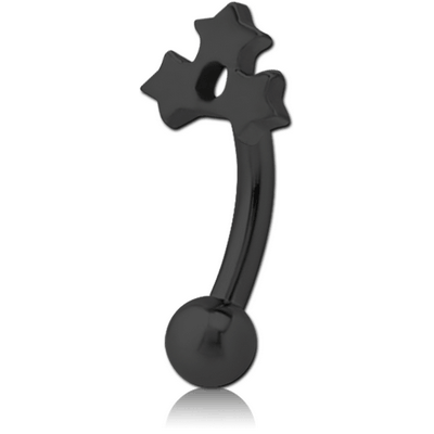 BLACK PVD COATED SURGICAL STEEL FANCY CURVED MICRO BARBELL - TRIPLE STAR
