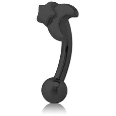 BLACK PVD COATED SURGICAL STEEL FANCY CURVED MICRO BARBELL - CRESCENT AND STAR