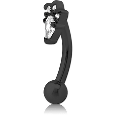 BLACK PVD COATED SURGICAL STEEL JEWELLED FANCY CURVED MICRO BARBELL - JESTER HAT