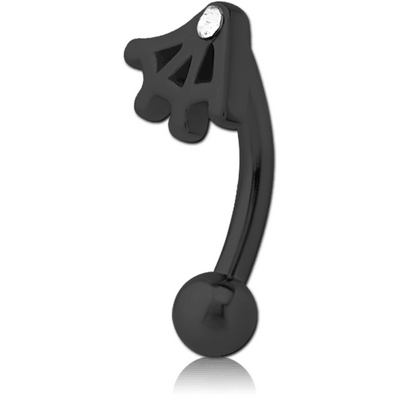 BLACK PVD COATED SURGICAL STEEL JEWELLED FANCY CURVED MICRO BARBELL - WEB