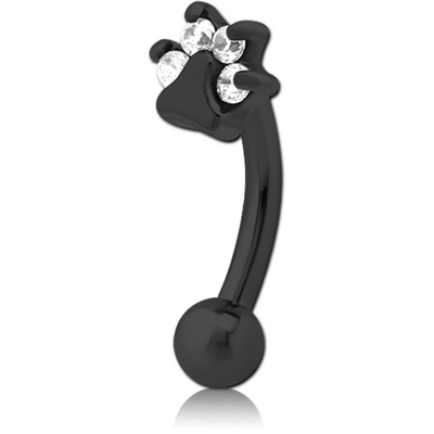 BLACK PVD COATED SURGICAL STEEL JEWELLED FANCY CURVED MICRO BARBELL - ANIMAL PAW
