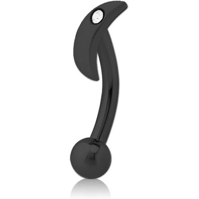 BLACK PVD COATED SURGICAL STEEL JEWELLED FANCY CURVED MICRO BARBELL - CRESCENT SINGLE GEM