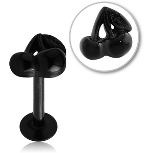 BLACK PVD COATED SURGICAL STEEL MICRO LABRET WITH ATTACHMENT - CHERRIES