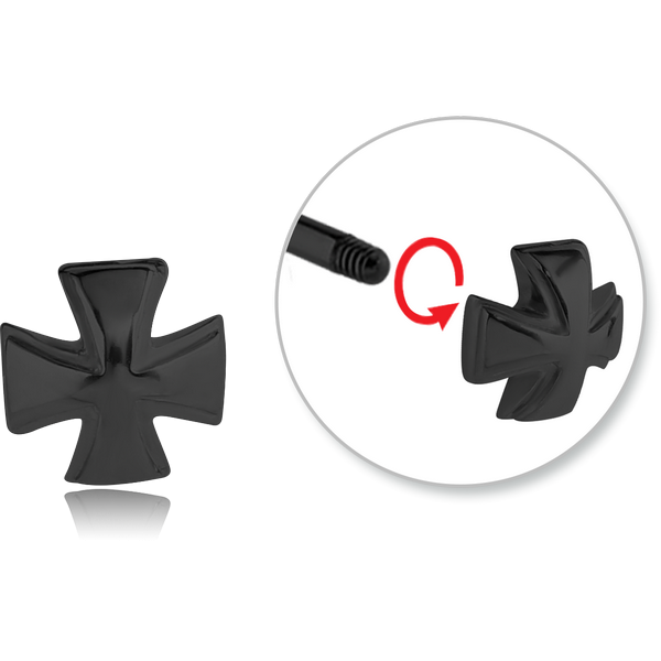 BLACK PVD COATED SURGICAL STEEL MICRO ATTACHMENT FOR 1.2 MM THREADED PIN - IRON CROSS