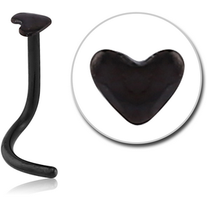 BLACK PVD COATED SURGICAL STEEL HEART CURVED NOSE STUD