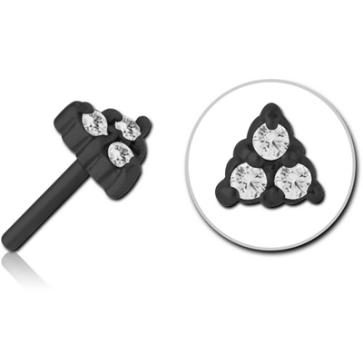 BLACK PVD COATED SURGICAL STEEL JEWELLED THREADLESS ATTACHMENT - TRIANGLE
