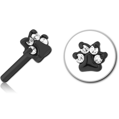 BLACK PVD COATED SURGICAL STEEL JEWELLED THREADLESS ATTACHMENT - ANIMAL PAW