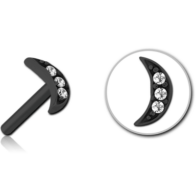 BLACK PVD COATED SURGICAL STEEL JEWELLED THREADLESS ATTACHMENT - CRESCENT 3 GEMS