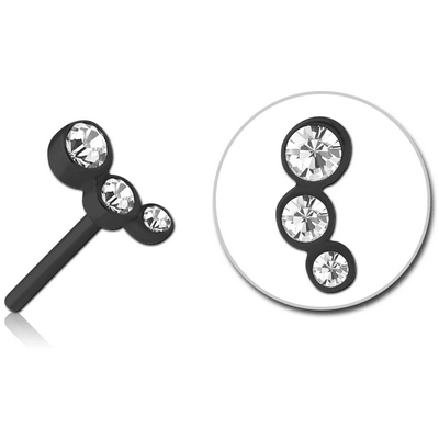 BLACK PVD COATED SURGICAL STEEL JEWELLED THREADLESS ATTACHMENT - TRIPLE JEWEL