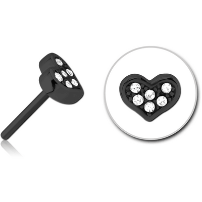 BLACK PVD COATED SURGICAL STEEL JEWELLED THREADLESS ATTACHMENT - HEART