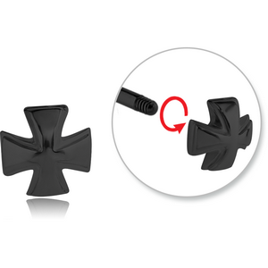 BLACK PVD COATED SURGICAL STEEL ATTACHMENT FOR 1.6 MM THREADED PIN - IRON CROSS