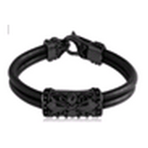 BLACK PVD COATED SURGICAL STEEL BRACELET LEATHER