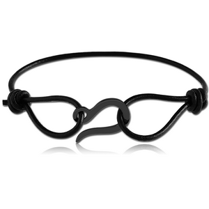 BLACK PVD COATED SURGICAL STEEL BRACELET WITH LEATHER - LEO SIGN