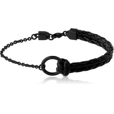BLACK PVD COTAED SURGICAL STEEL BRACELET WITH LEATHER