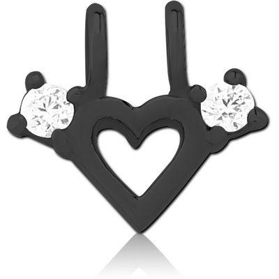 BLACK PVD COATED SURGICAL STEEL SLIDING JEWELLED CHARM FOR HINGED SEGMENT RING - HEART
