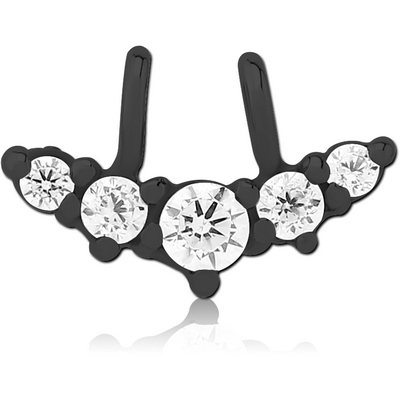 BLACK PVD COATED SURGICAL STEEL SLIDING JEWELLED CHARM FOR HINGED SEGMENT RING - FIVE CIRCLE