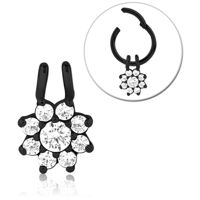 BLACK PVD COATED SURGICAL STEEL SLIDING JEWELLED CHARM FOR HINGED SEGMENT RING