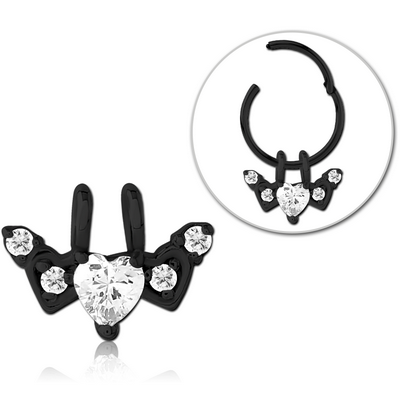 BLACK PVD COATED SURGICAL STEEL SLIDING JEWELLED CHARM FOR HINGED SEGMENT RING