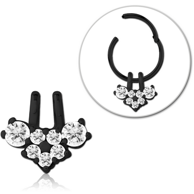 BLACK PVD COATED SURGICAL STEEL SLIDING JEWELLED CHARM FOR HINGED SEGMENT RING