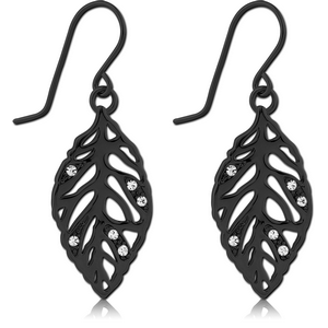 BLACK PVD COATED SURGICAL STEEL EARRINGS - LEAF
