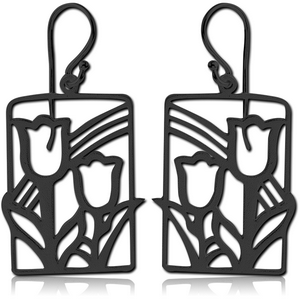BLACK PVD COATED SURGICAL STEEL EARRINGS - CUT TROUGH FLOWERS