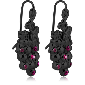BLACK PVD COATED SURGICAL STEEL JEWELLED EARRINGS PAIR