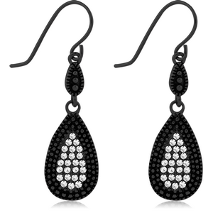 BLACK PVD COATED SURGICAL STEEL JEWELLED EARRINGS PAIR
