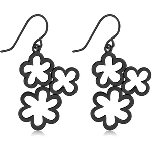 BLACK PVD COATED SURGICAL STEEL EARRINGS PAIR - THREE FLOWERS
