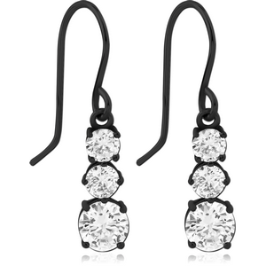 BLACK PVD COATED SURGICAL STEEL JEWELLED EARRINGS