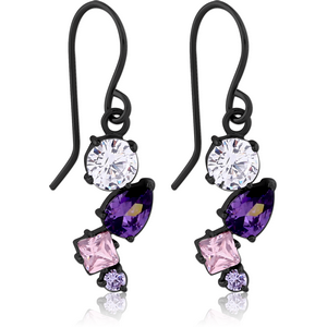 BLACK PVD COATED SURGICAL STEEL JEWELLED EARRINGS