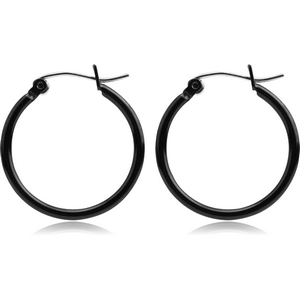 BLACK PVD COATED SURGICAL STEEL WIRE HOOP EARRINGS - ROUND