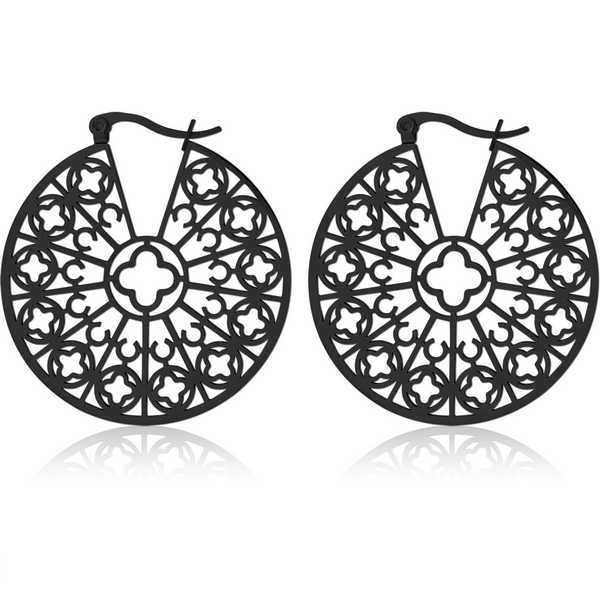 BLACK PVD COATED SURGICAL STEEL HOOP EARRINGS