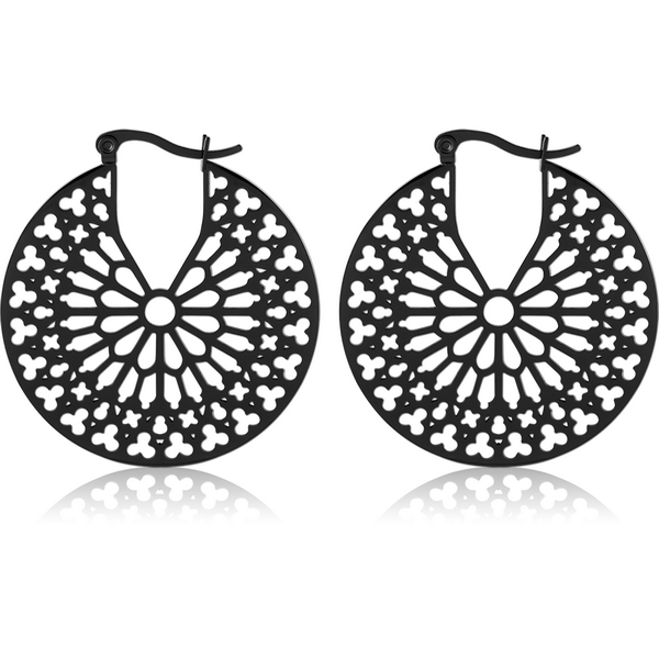 BLACK PVD COATED SURGICAL STEEL HOOP EARRINGS