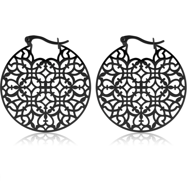 BLACK PVD COATED SURGICAL STEEL HOOP EARRINGS