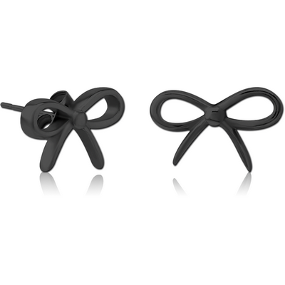 BLACK PVD COATED SURGICAL STEEL EAR STUDS PAIR - BOW