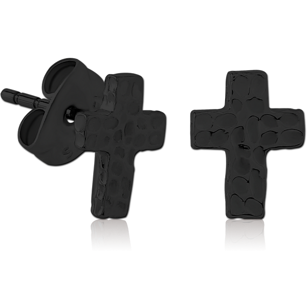 BLACK PVD COATED SURGICAL STEEL EAR STUDS -CROSS