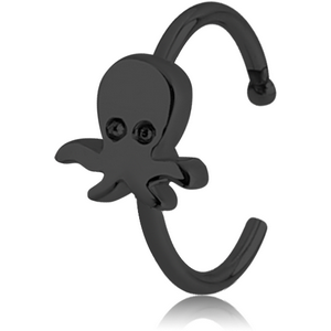 BLACK PVD COATED SURGICAL STEEL OPEN NOSE RING - SQUID