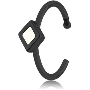 BLACK PVD COATED SURGICAL STEEL OPEN NOSE RING WITH ENAMEL - RHOMBUS