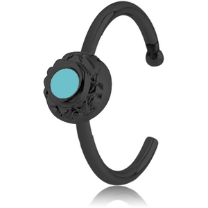BLACK PVD COATED SURGICAL STEEL OPEN NOSE RING WITH ENAMEL - CIRCLE