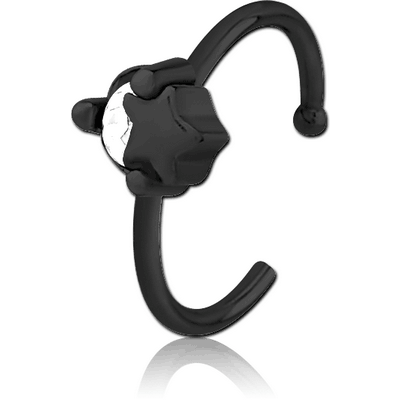 BLACK PVD COATED SURGICAL STEEL JEWELLED OPEN NOSE RING - STAR AND GEM