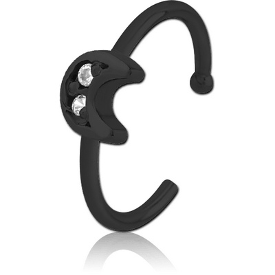 BLACK PVD COATED SURGICAL STEEL JEWELLED OPEN NOSE RING - CRESCENT PRONGS