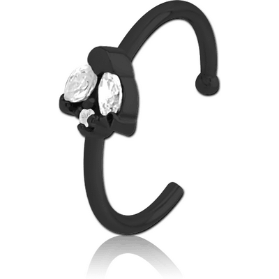 BLACK PVD COATED SURGICAL STEEL JEWELLED OPEN NOSE RING