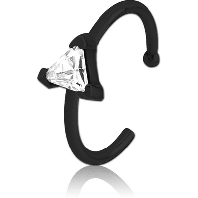 BLACK PVD COATED SURGICAL STEEL JEWELLED OPEN NOSE RING - TRIANGLE