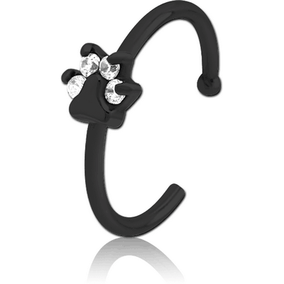BLACK PVD COATED SURGICAL STEEL JEWELLED OPEN NOSE RING - ANIMAL PAW